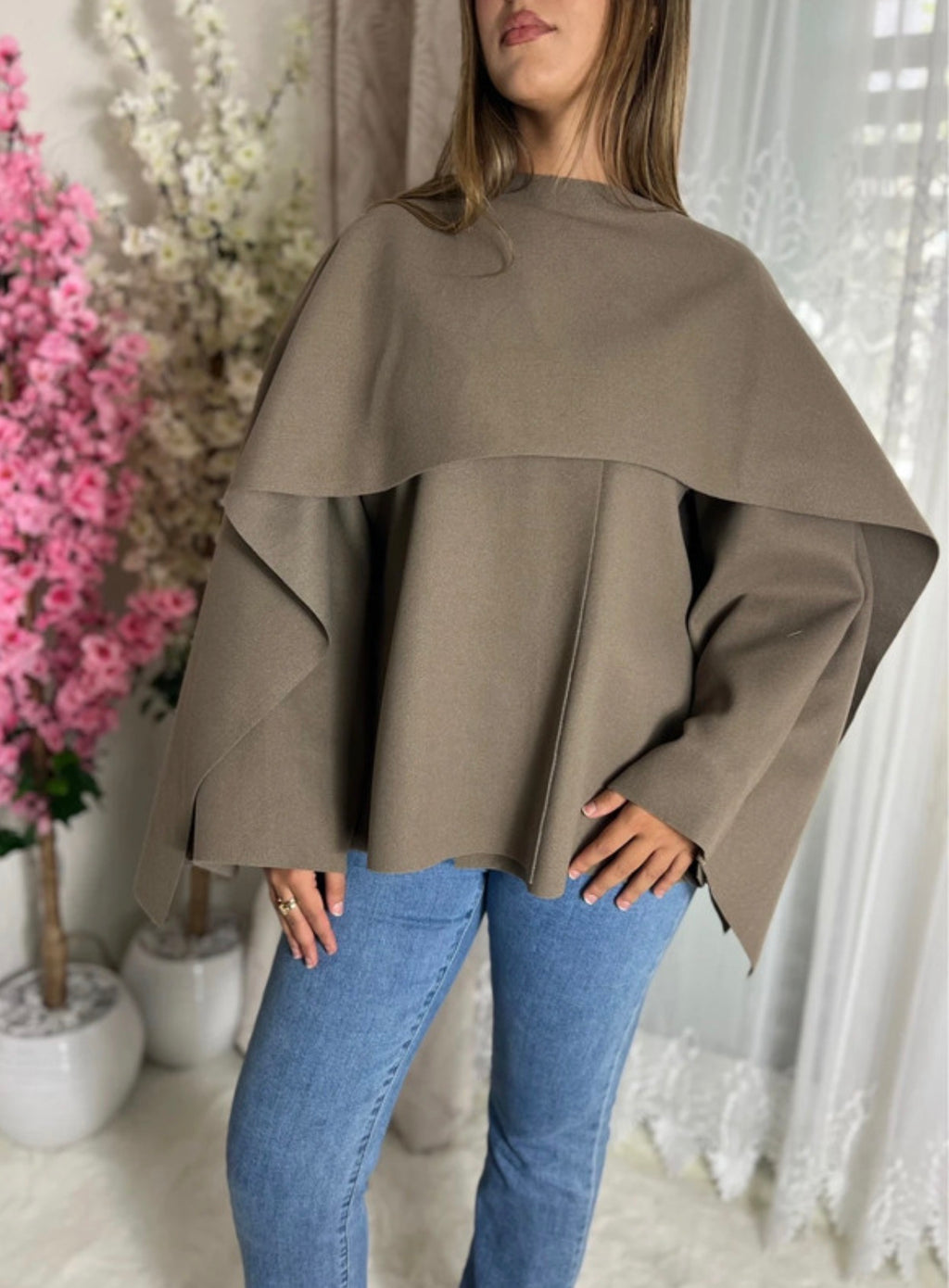 Cape Poncho avec châle intégré Taupe