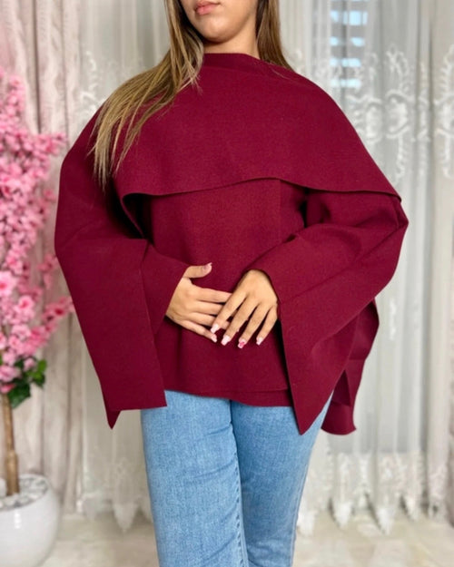 Cape Poncho avec Châle intégré Bordeaux