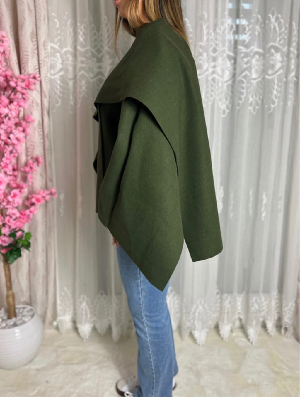 Cape Poncho avec châle intégré vert sapin