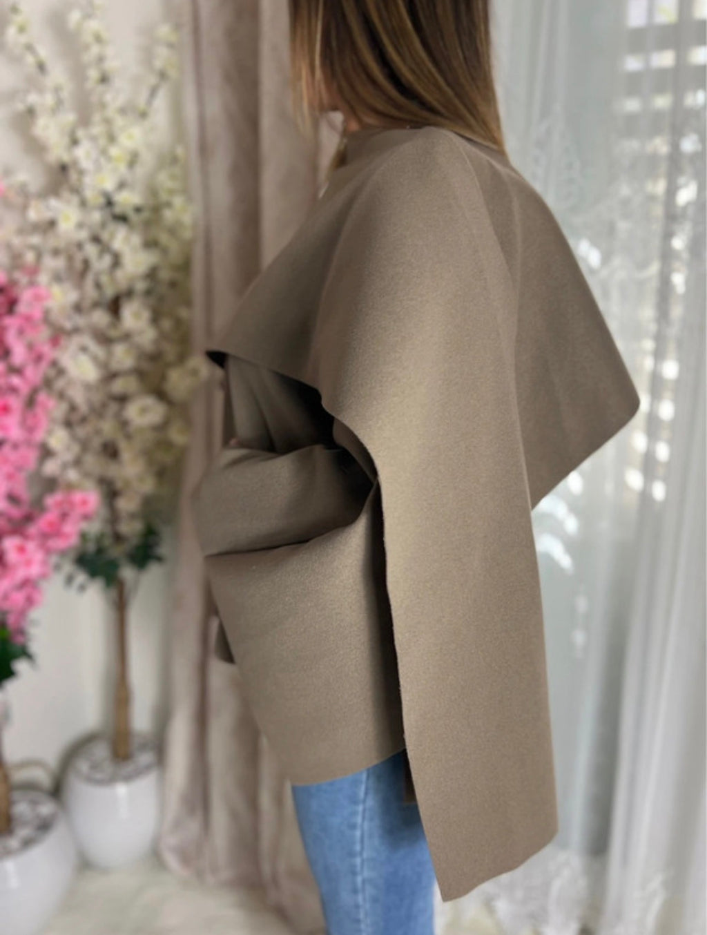 Cape Poncho avec châle intégré Taupe
