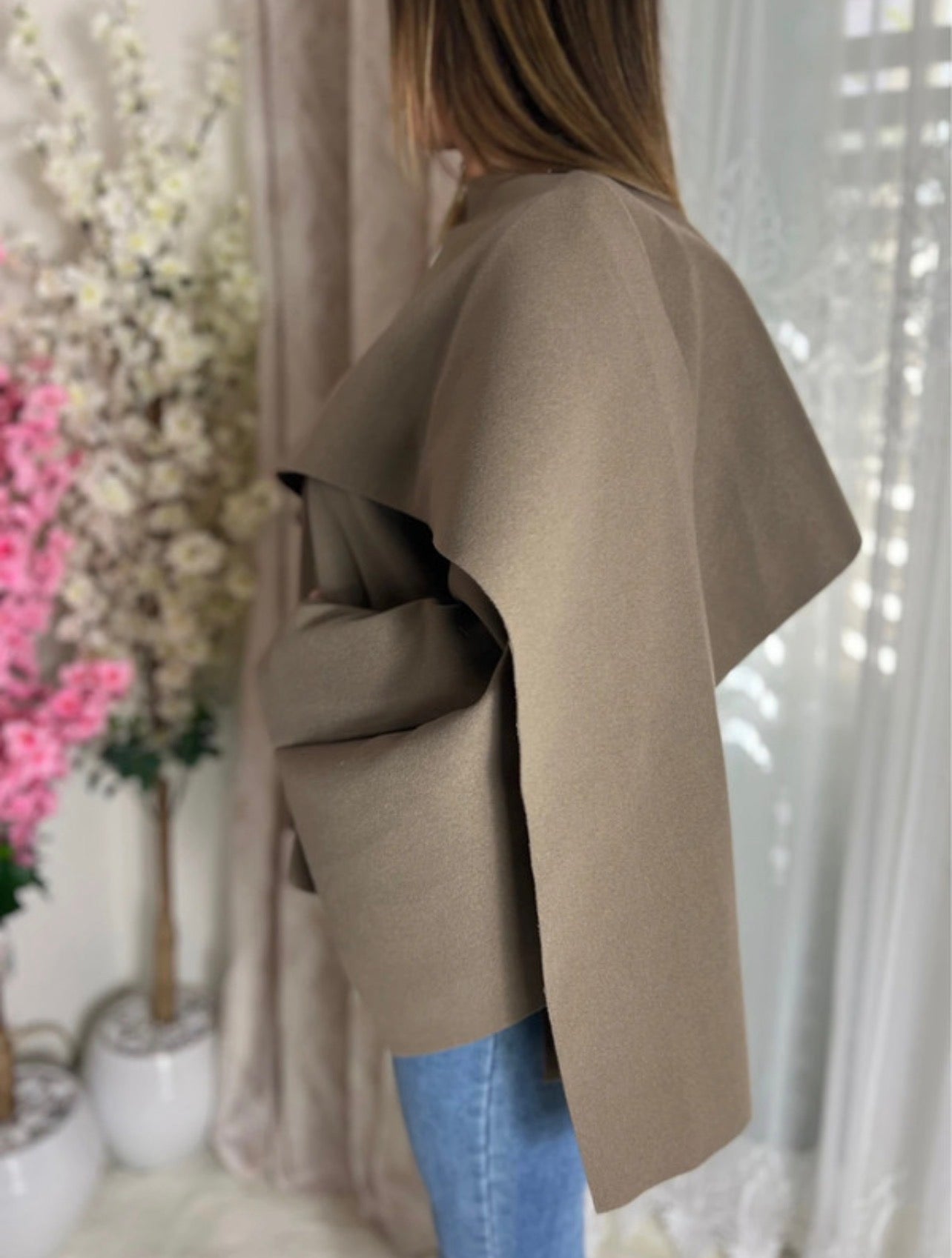 Cape Poncho avec châle intégré Taupe