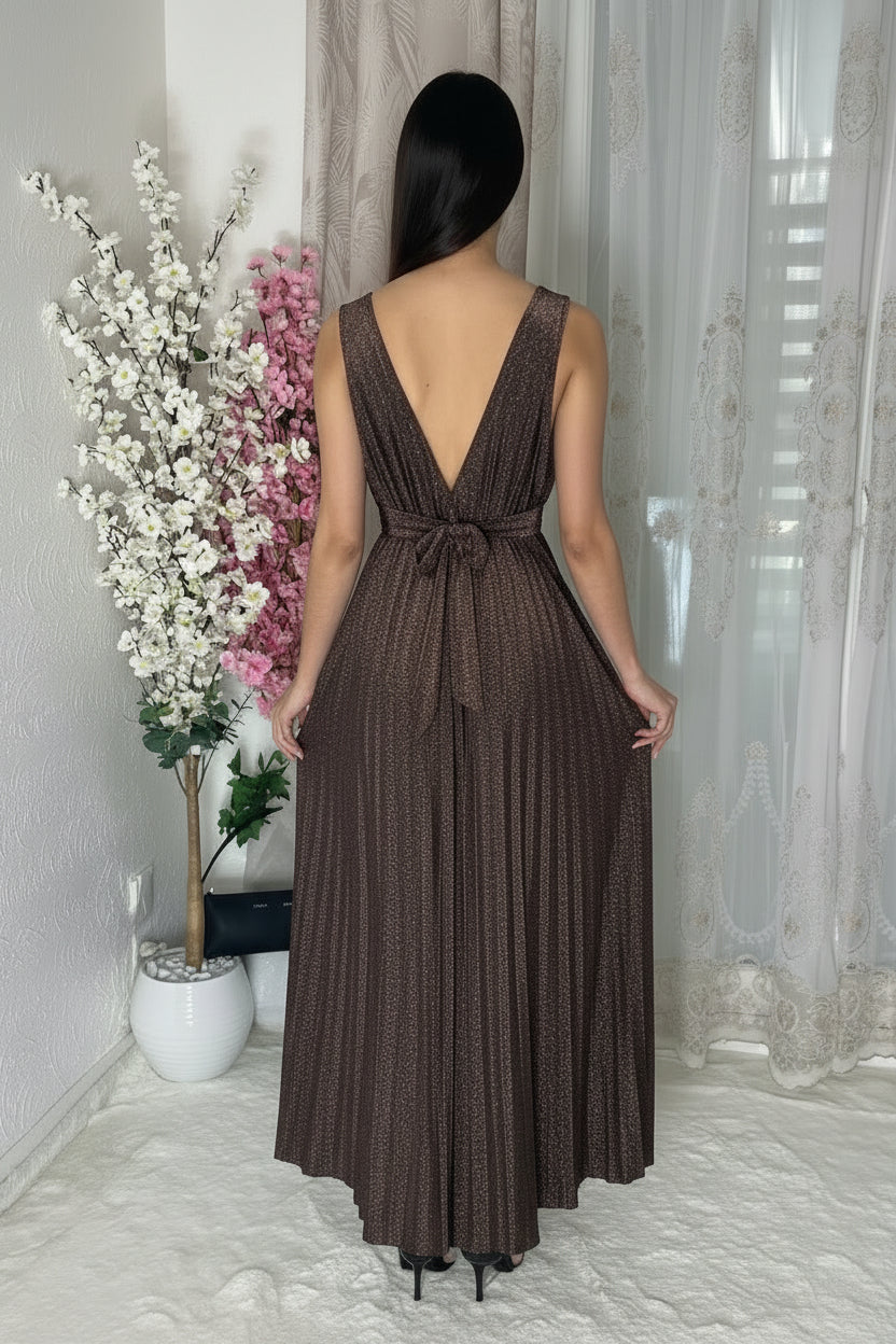Robe longue pailletée plissée