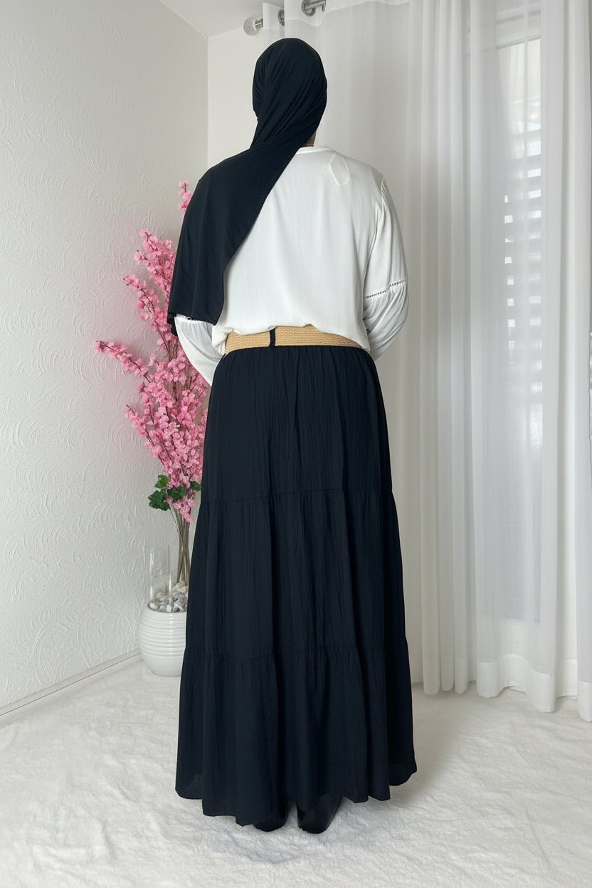 Jupe longue plissé avec ceinture en osier