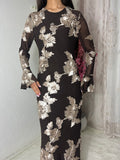 Robe longue à fleurs nacrées – Marron