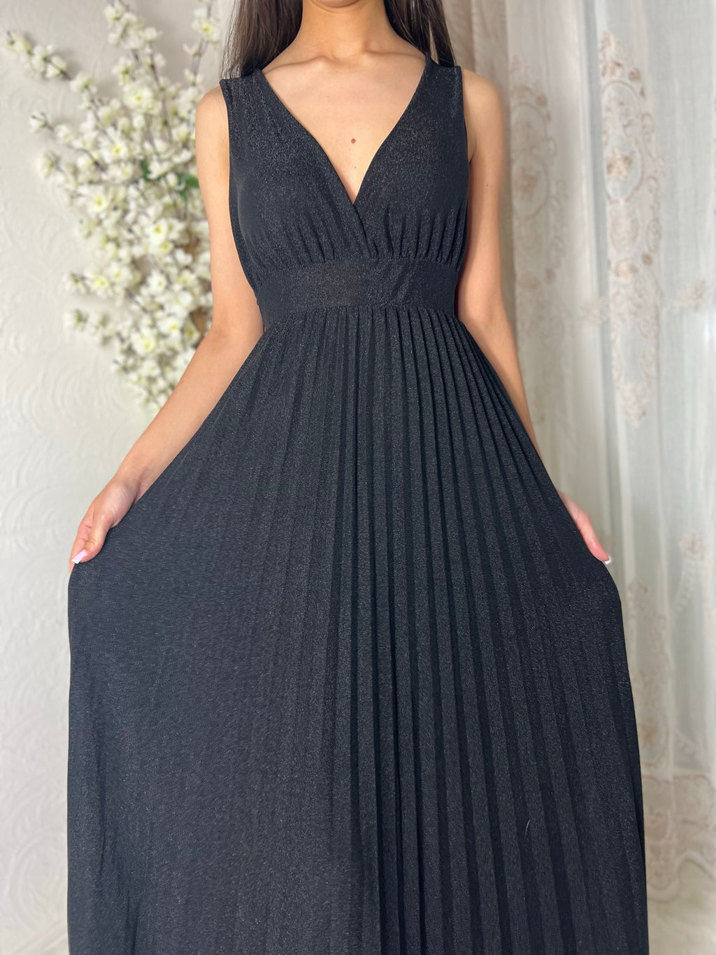 Robe longue pailletée plissée