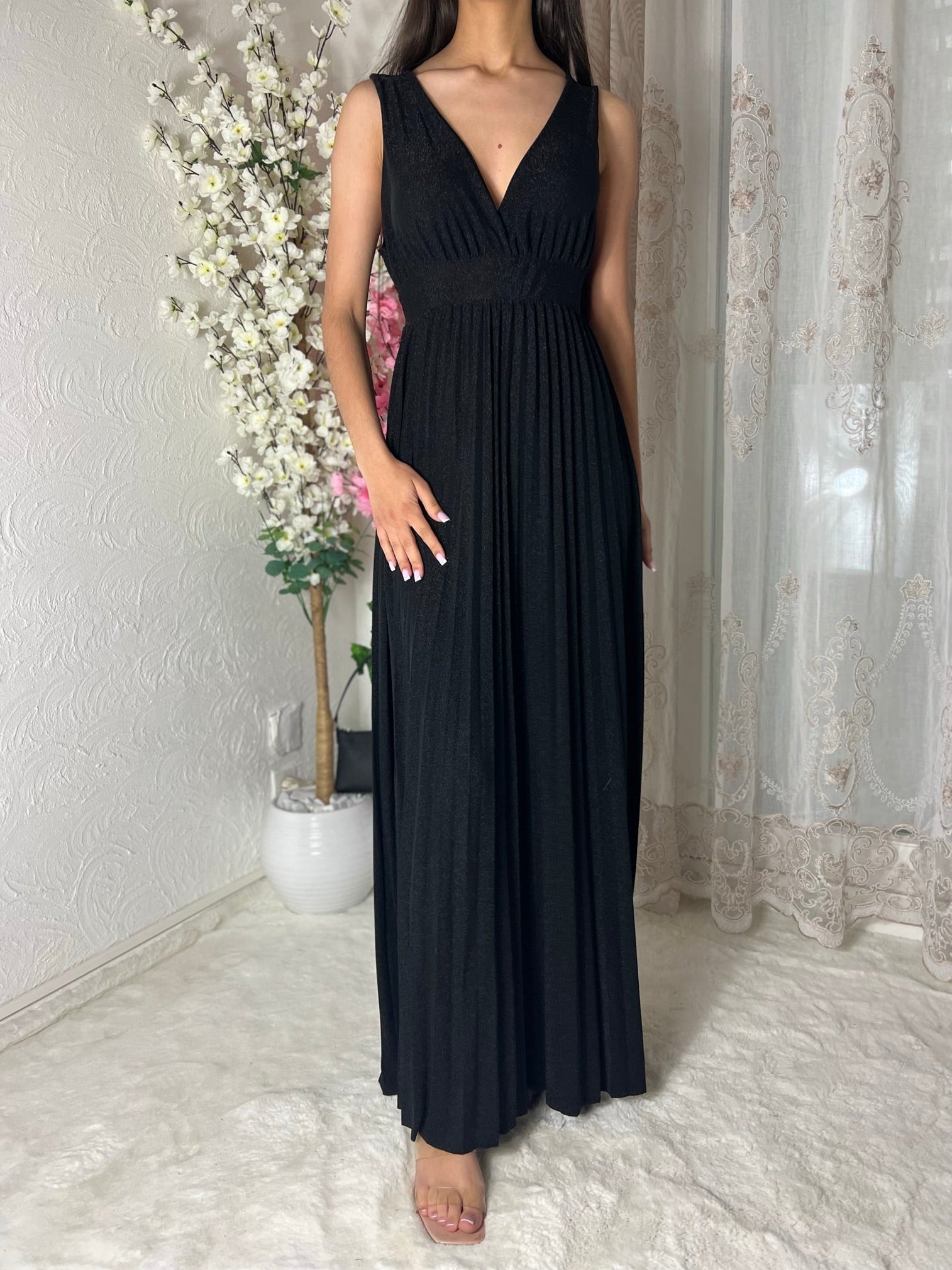 Robe longue pailletée plissée