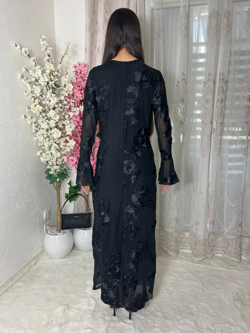 Robes longues à fleurs nacrées