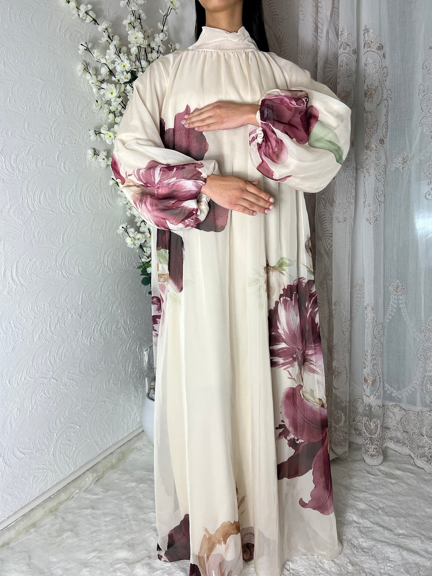 Robe longue doublée fleurie