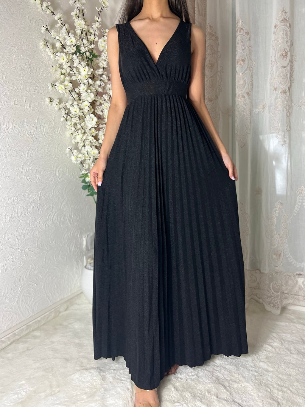 Robe longue pailletée plissée