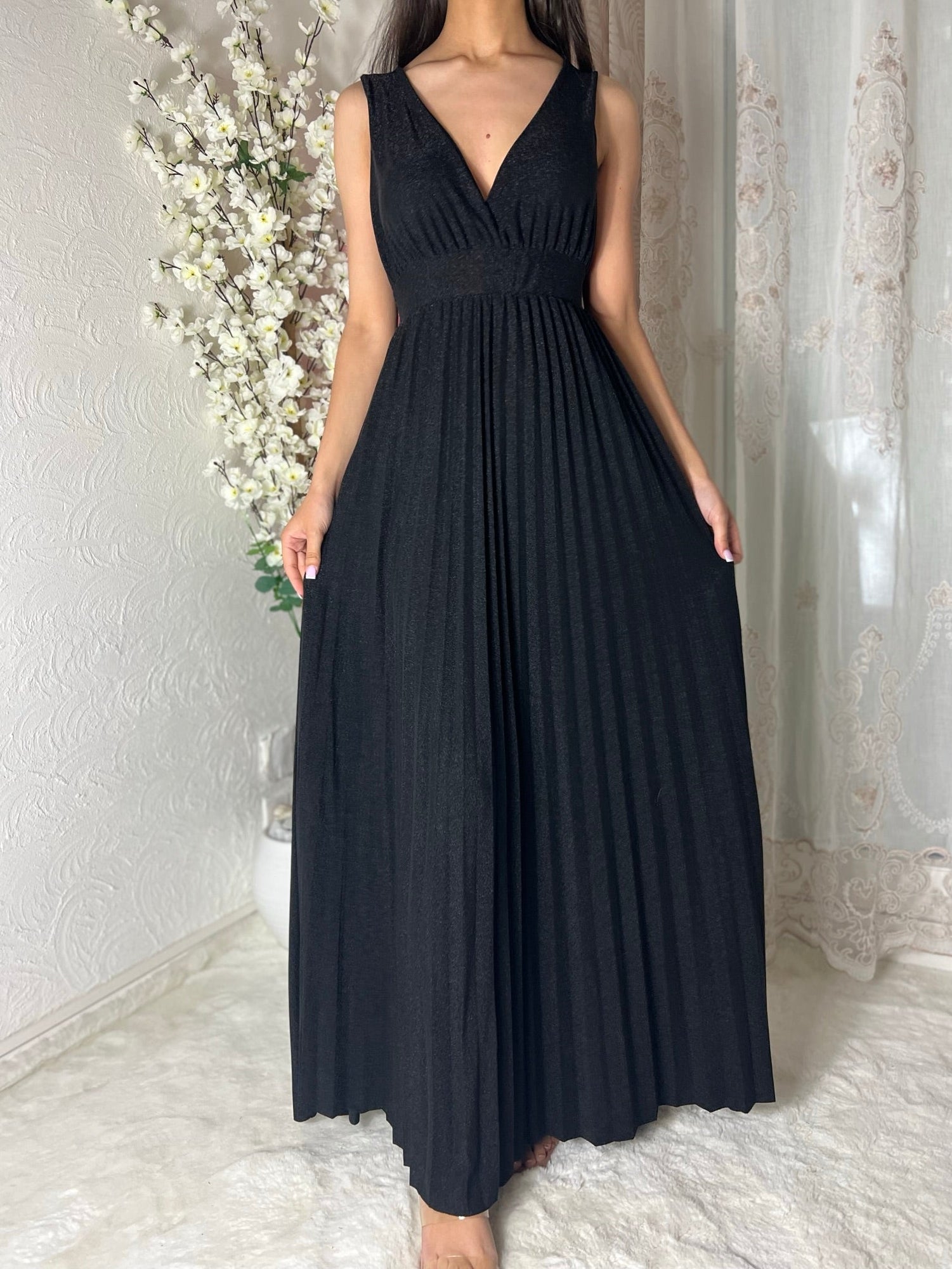 Robe longue pailletée plissée
