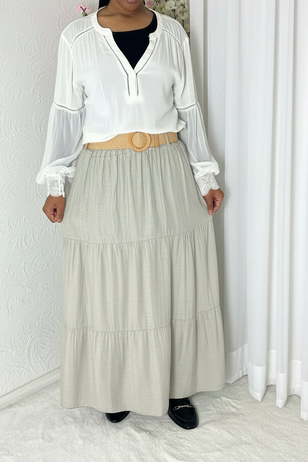 Jupe longue plissé avec ceinture en osier
