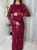 Robe longue à fleurs nacrées – Rouge