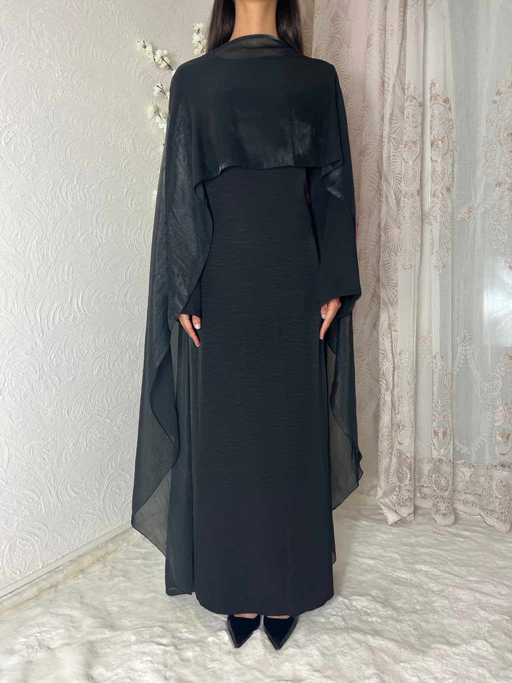 Robe longue à voilages
